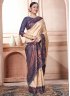 Kanjivaram Silk Cream and Purple Woven Classic Saree
