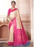 Kanjivaram Silk Woven Cream and Pink Classic Saree