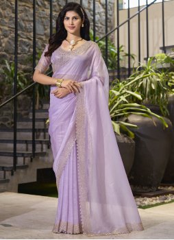 Lavender Cotton Silk Ceremonial Trendy Saree