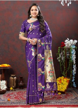 Lively Blue Weaving Silk Contemporary Saree