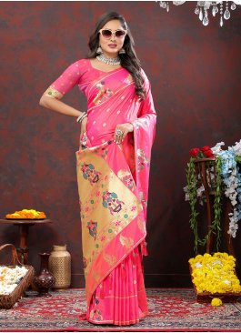 Lively Silk Pink Classic Saree