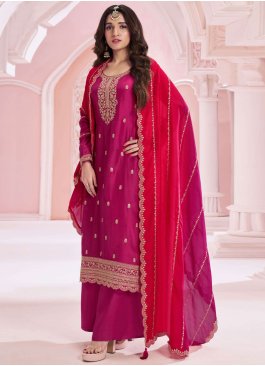 Magenta and Rani Vichitra Silk Sequins Trendy Salwar Kameez