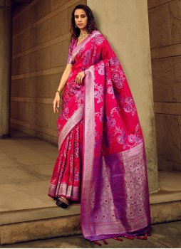 Magenta Satin Contemporary Style Saree