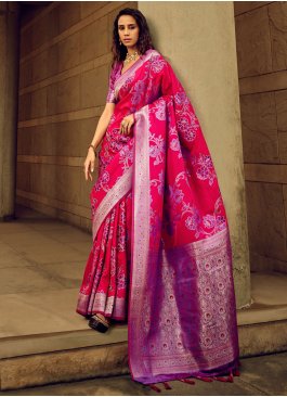 Magenta Satin Contemporary Style Saree