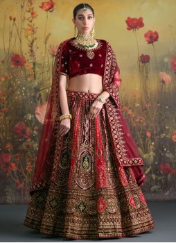 Maroon and Rani Color Long Choli Lehenga