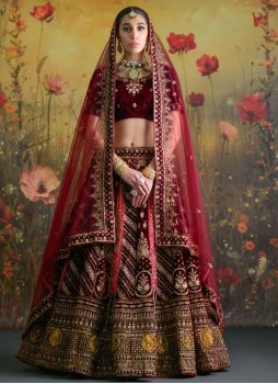 Maroon and Rani Dimond Wedding A Line Lehenga Choli