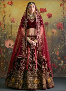 Maroon and Rani Dimond Wedding A Line Lehenga Choli