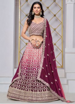 Maroon Chinon Lehenga Choli