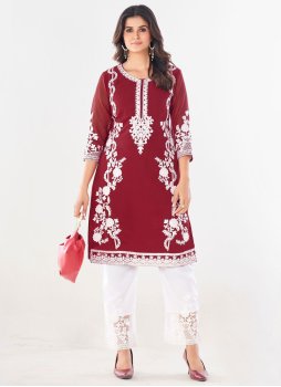 Maroon Georgette Embroidered Designer Kurti