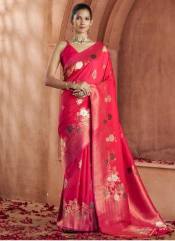 Mod Banarasi Silk Weaving Pink and Rani Classic Saree