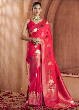 Mod Banarasi Silk Weaving Pink and Rani Classic Saree