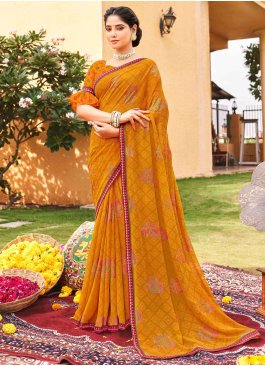 Mustard Printed Party Contemporary Saree