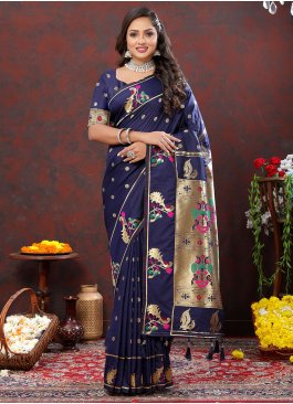 Navy Blue Silk Party Trendy Saree