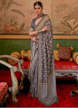 Noble Brown and Grey Silk Trendy Saree
