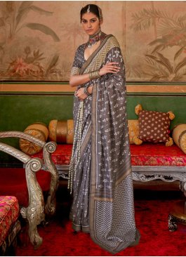 Noble Brown and Grey Silk Trendy Saree