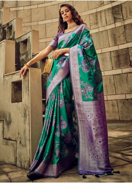 Noble Woven Satin Green Classic Saree