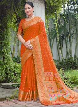 Orange Party Silk Designer Saree