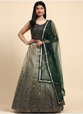 Organza Readymade Lehenga Choli in Green
