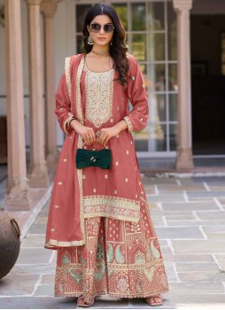 Orphic Silk Pink and Rust Readymade Salwar Kameez