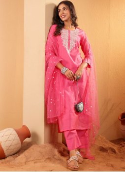 Pink Embroidered Pant Style Suit