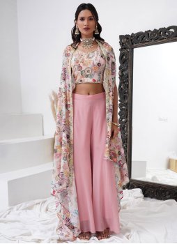 Pink Embroidered Pure Crepe Readymade Salwar Kameez