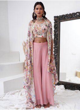 Pink Embroidered Pure Crepe Readymade Salwar Kameez