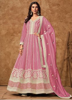 Pink pure-dola Embroidered Trendy Gown
