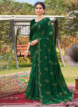 Prepossessing Green Printed Classic Saree