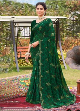 Prepossessing Green Printed Classic Saree