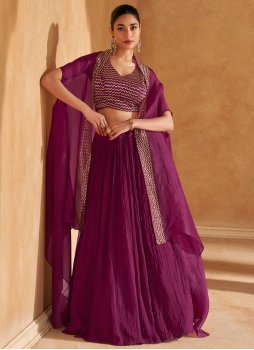 Purple Chinon Plain Readymade Lehenga Choli