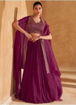 Purple Chinon Plain Readymade Lehenga Choli