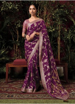 Purple Viscose Weaving Saree