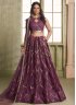 Ravishing Embroidered Net Wine Designer A Line Lehenga Choli