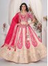 Readymade Lehenga Choli Embroidered Jacquard in Cream and Rani