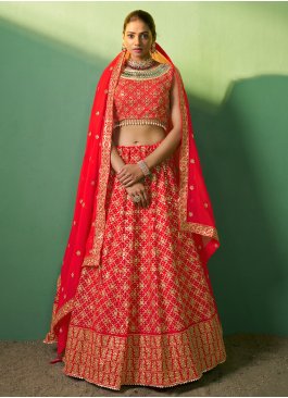 Red Embroidered Engagement Trendy Lehenga Choli