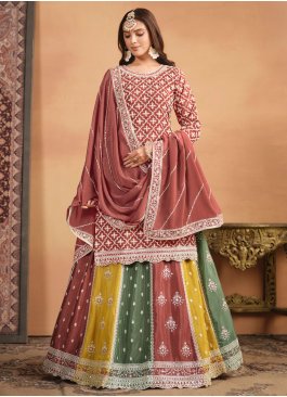 Rust Embroidered Reception Trendy Lehenga Choli