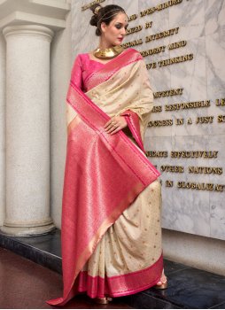 Scintillating Silk Beige Weaving Contemporary Saree