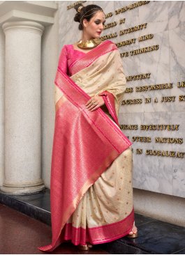 Scintillating Silk Beige Weaving Contemporary Saree