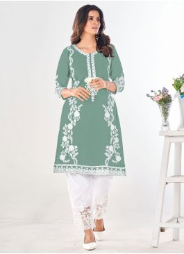 Sea Green Georgette Party Wear Kurti
