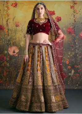 Sensational Velvet Bridal Long Choli Lehenga