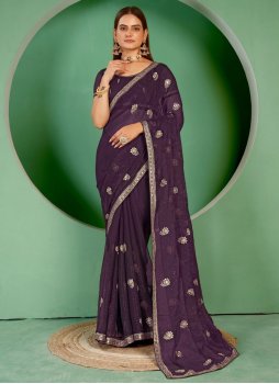 Shimmer Purple Swarovski Trendy Saree