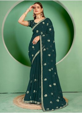 Shimmer Teal Classic Saree