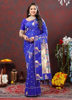 Silk Blue Contemporary Saree