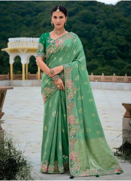 Silk Green Sequins Traditional Saree
