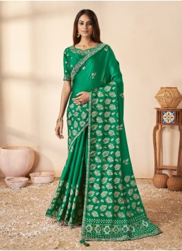 Silk Green Thread Trendy Saree