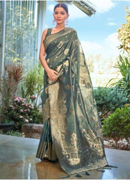 Silk Teal Woven Classic Saree