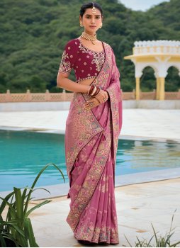 Silk Zari Designer Saree in Pink