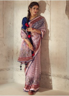 Snazzy Patch Border Organza Pink Designer Saree