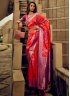 Stylish Digital Print Red Satin Trendy Saree