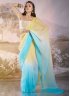 Sumptuous Aqua Blue and Cream Plain Designer Saree